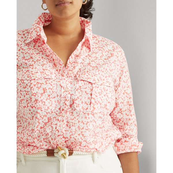 Island Hibiscus/White Floral Cotton Shirt Lauren Woman 7