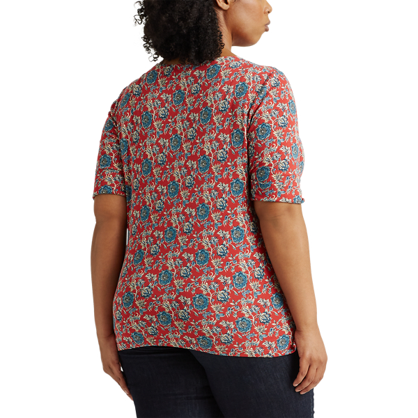 Red Multi Floral Cotton-Blend Top Lauren Woman 4