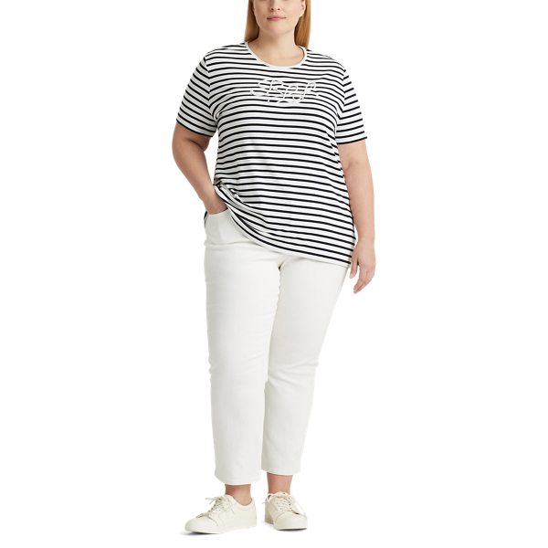 White/Lauren Navy Logo Cotton-Blend T-Shirt Lauren Woman 2