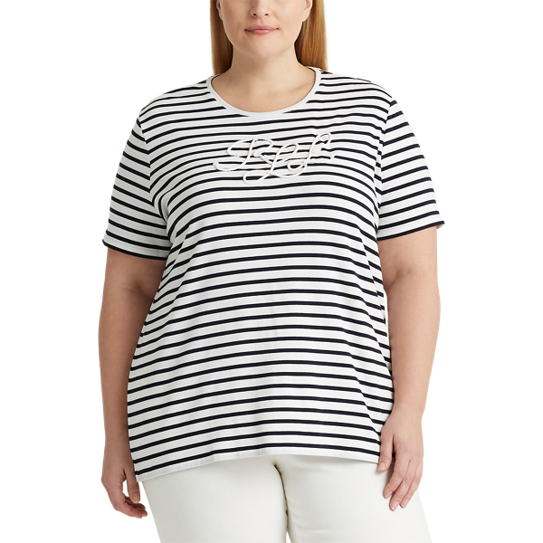 White/Lauren Navy Logo Cotton-Blend T-Shirt Lauren Woman 3