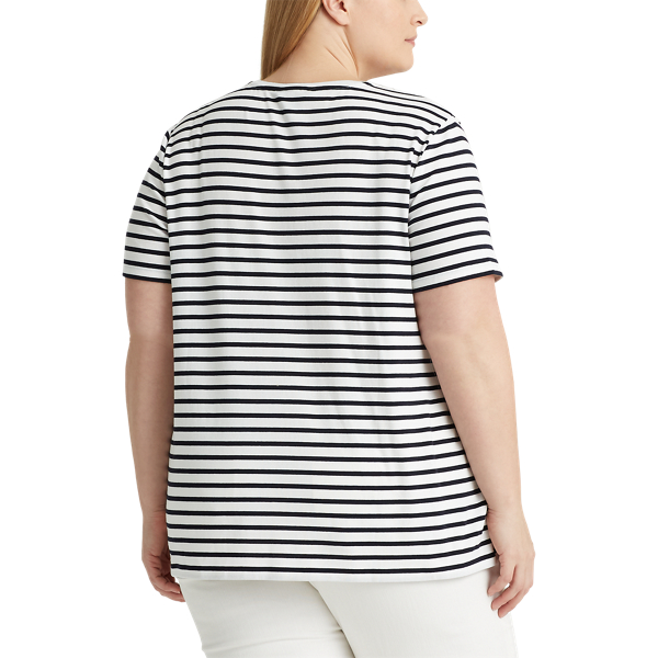 White/Lauren Navy Logo Cotton-Blend T-Shirt Lauren Woman 4