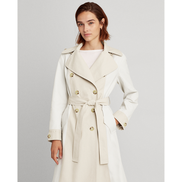 Tone Cream/Feather Two-Tone Hooded Trench Coat Lauren 4