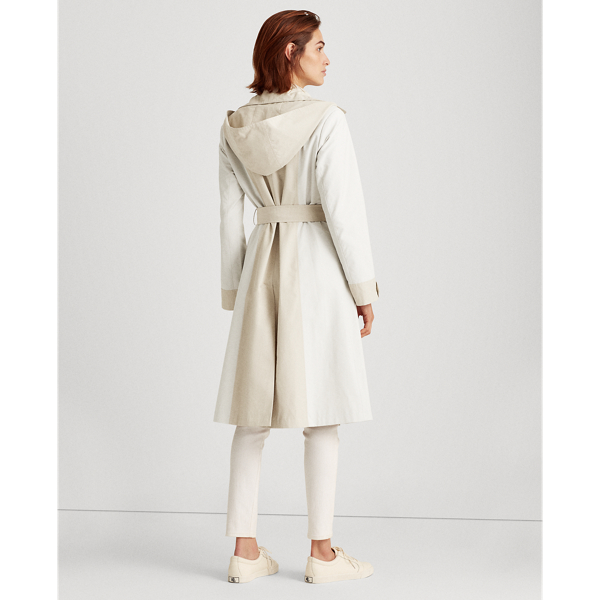Tone Cream/Feather Two-Tone Hooded Trench Coat Lauren 5