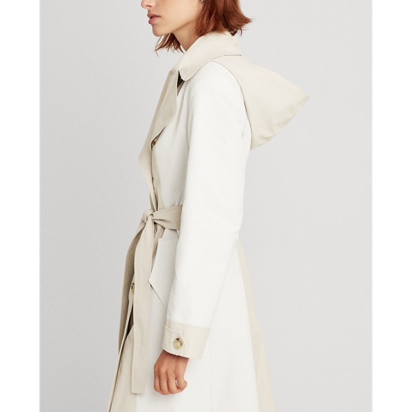 Tone Cream/Feather Two-Tone Hooded Trench Coat Lauren 6