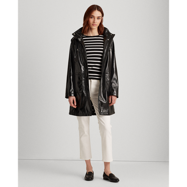 Black Hooded Slicker Coat Lauren 4
