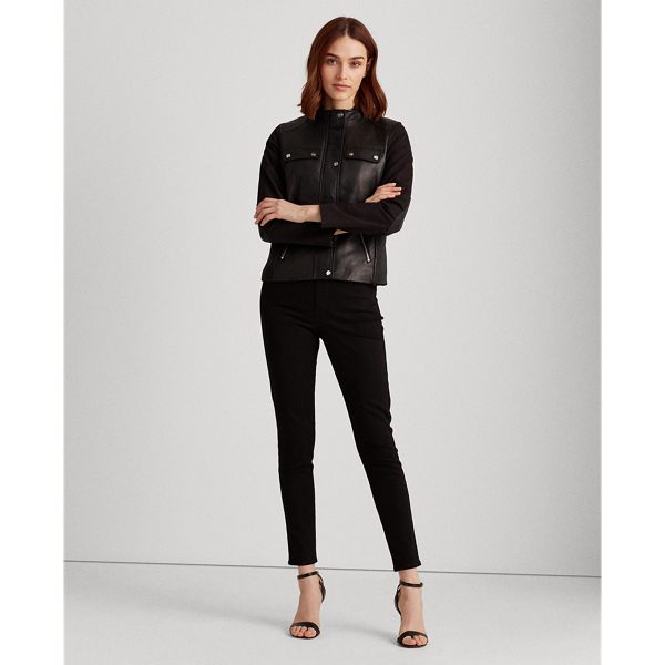 Black Combo Leather Jacket Lauren 4