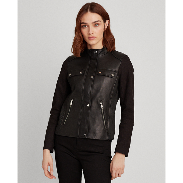 Black Lederjacke mit Stoffdetails Lauren 1