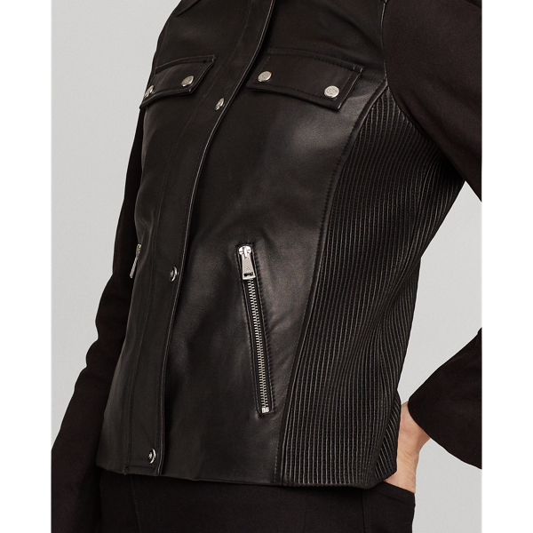 Black Combo Leather Jacket Lauren 6