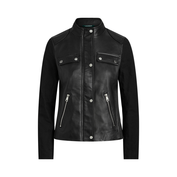 Black Combo Leather Jacket Lauren 2