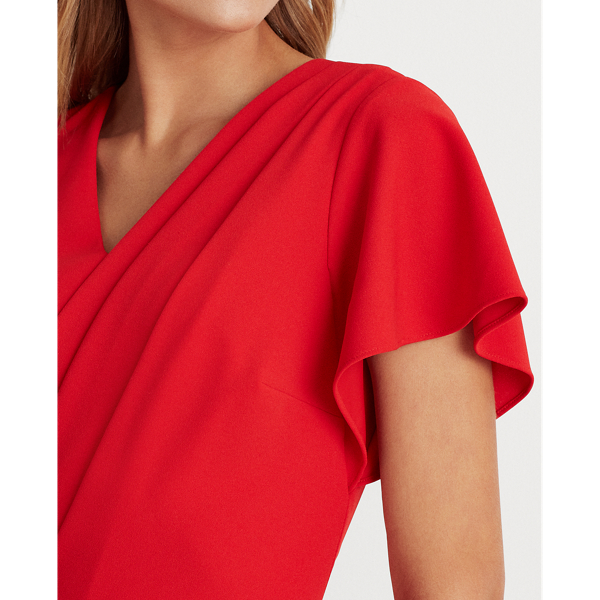 Orient Red Crepe Short-Sleeve Dress Lauren 6