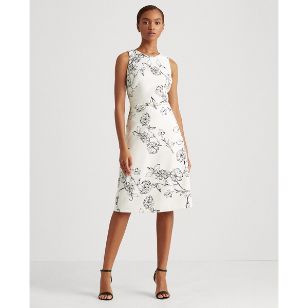 Colonial Cream/Black Floral Fit-and-Flare Dress Lauren 4