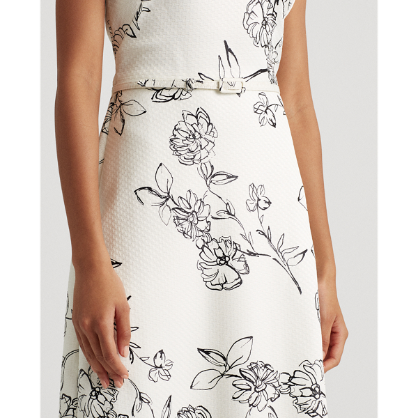 Colonial Cream/Black Floral Fit-and-Flare Dress Lauren 6