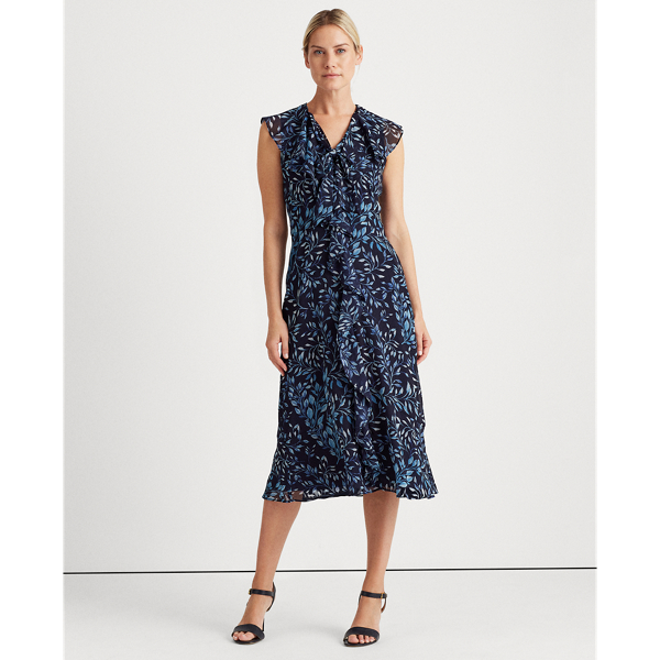 Navy/Blue/ Multi Print Georgette Dress Lauren 4