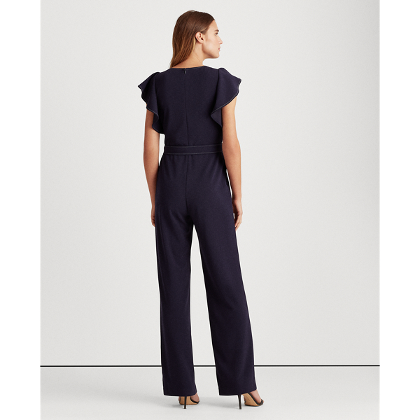 Lighthouse Navy Jersey Flutter-Sleeve Jumpsuit Lauren 5