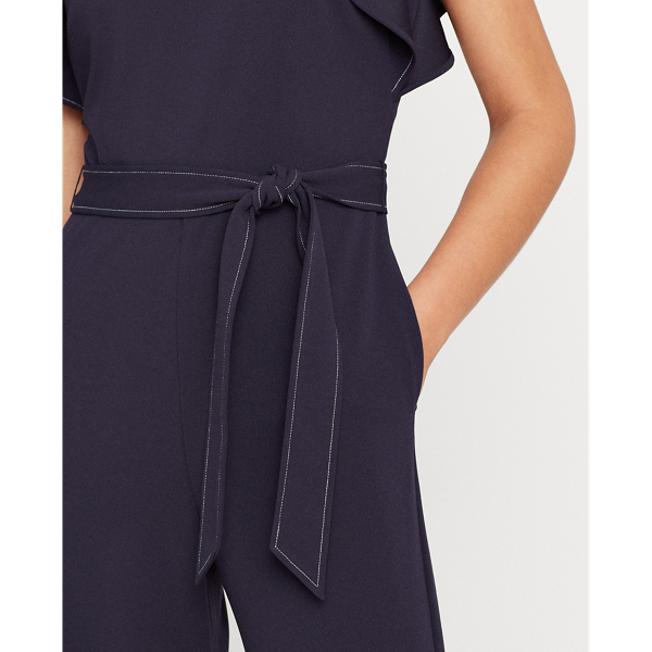 Lighthouse Navy Jersey Flutter-Sleeve Jumpsuit Lauren 6