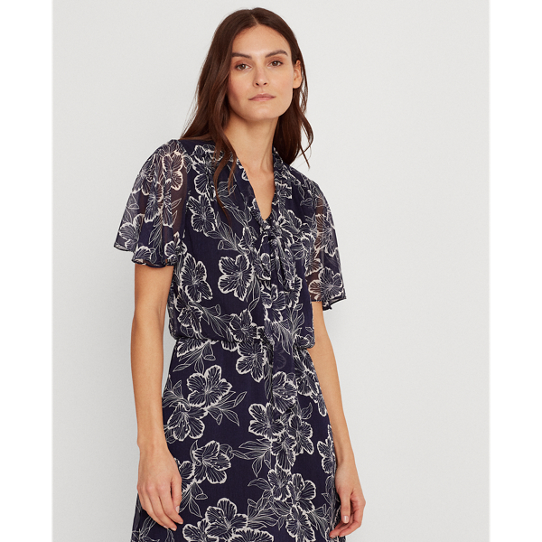 Lighthouse Navy/Colonial Floral Georgette Dress Lauren 4