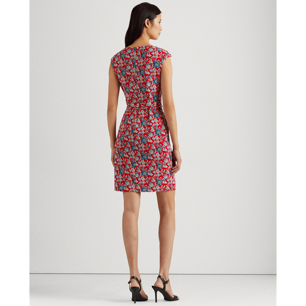Red/Blue/Multi Floral Jersey Wrap-Style Dress Lauren 5