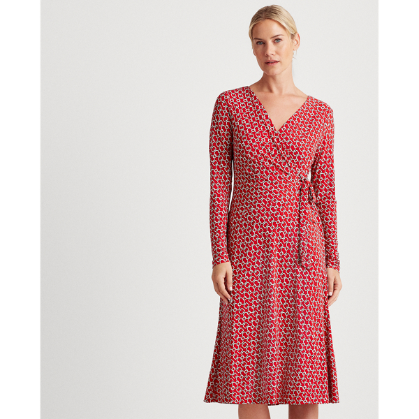 Red/Cream/Navy Print Jersey Surplice Dress Lauren 4