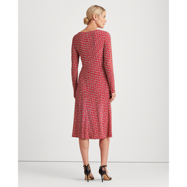 Red/Cream/Navy Print Jersey Surplice Dress Lauren 5
