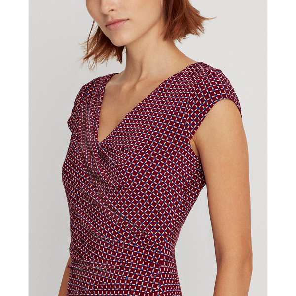Ruby/Blue/Champagne Geometric-Print Jersey Dress Lauren 6