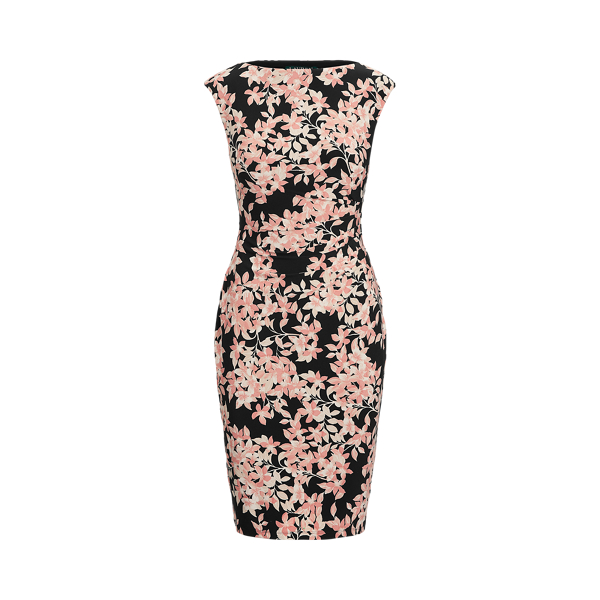 Abito a fiori scollo a barchetta Lauren in Nero/Rosa/Multicolore 2