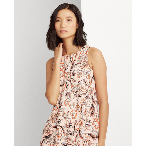 Peachy Sky/Pink/Multi Floral Layered Crepe Dress Lauren 6