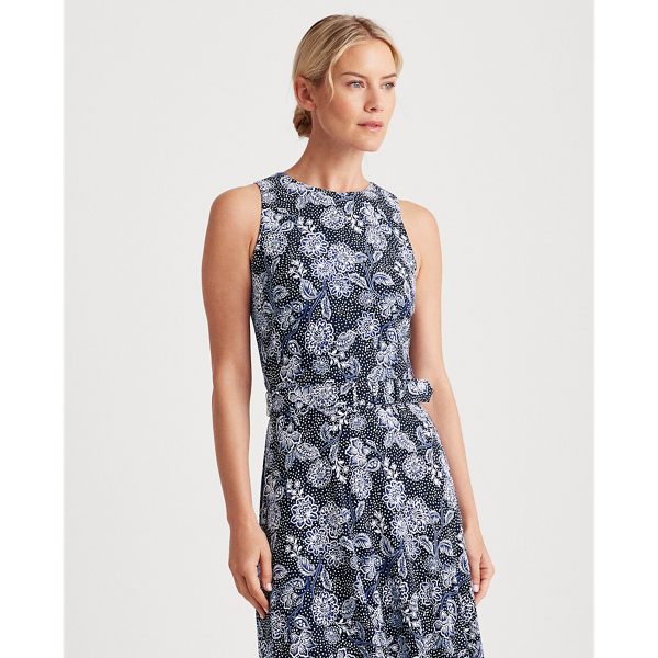 Floral Jersey Sleeveless Dress Lauren in Lh Navy/Blue/Colonial Cre 4