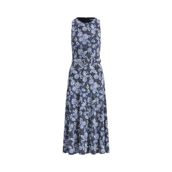 Floral Jersey Sleeveless Dress Lauren in Lh Navy/Blue/Colonial Cre 2