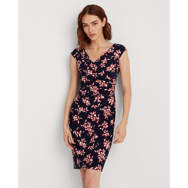 Navy/Red/Cream Floral Jersey Dress Lauren 4