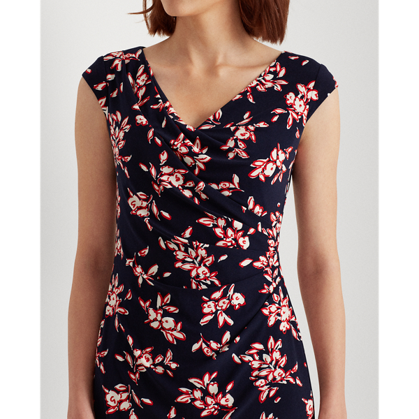 Navy/Red/Cream Floral Jersey Dress Lauren 6