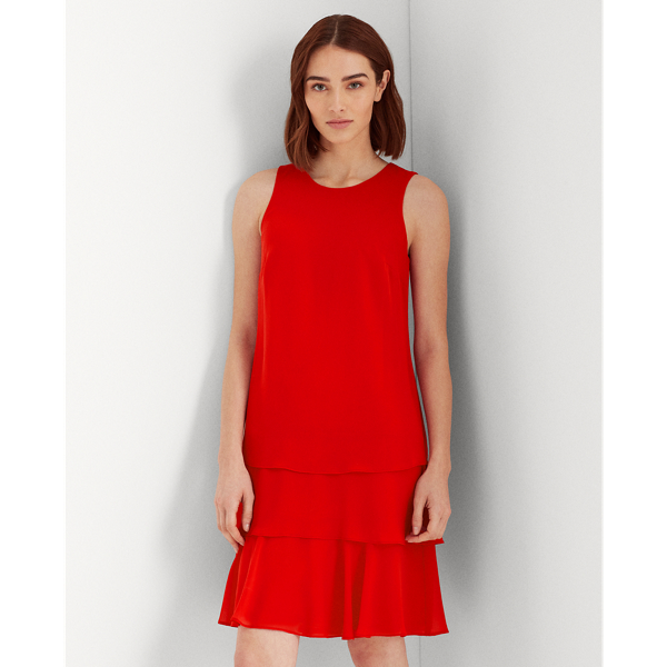 Orient Red Georgette Shift Dress Lauren Petite 3