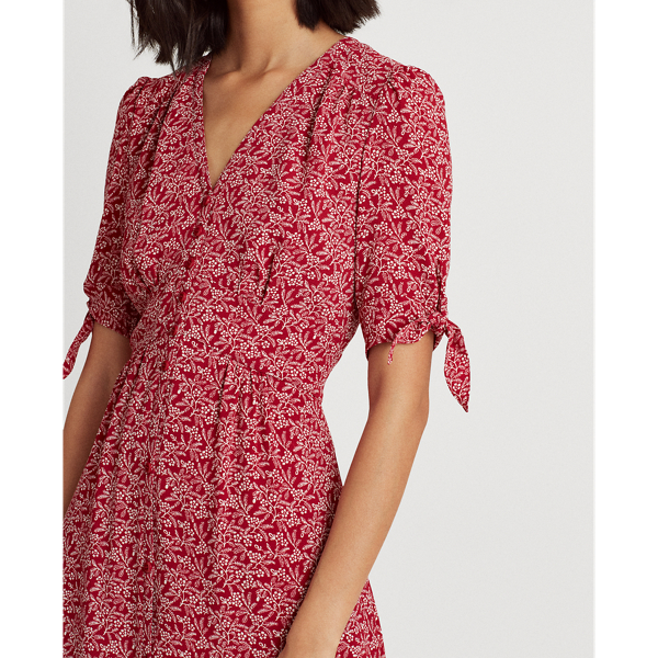Vestido midi de crep&eacute; floral Lauren Petite en Vibrant Garnet/Cream 6