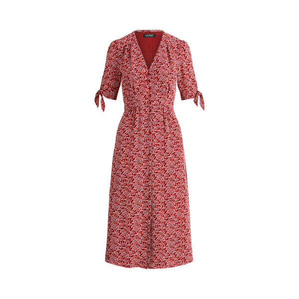 Vestido midi de crep&eacute; floral Lauren Petite en Vibrant Garnet/Cream 2