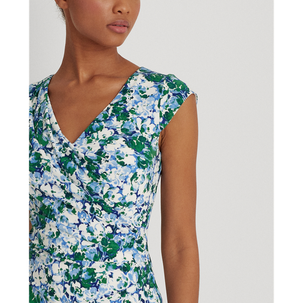 Colonial Cream/Green/Mult Floral Jersey Dress Lauren Petite 6