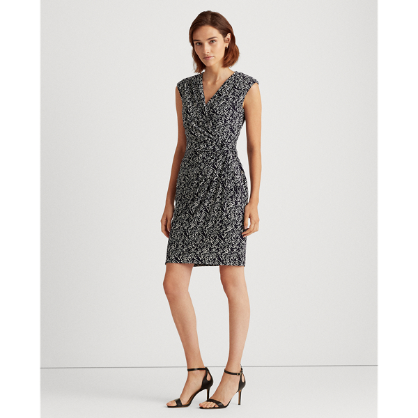 Lighthouse Navy/Colonial Print Jersey Surplice Dress Lauren Petite 3