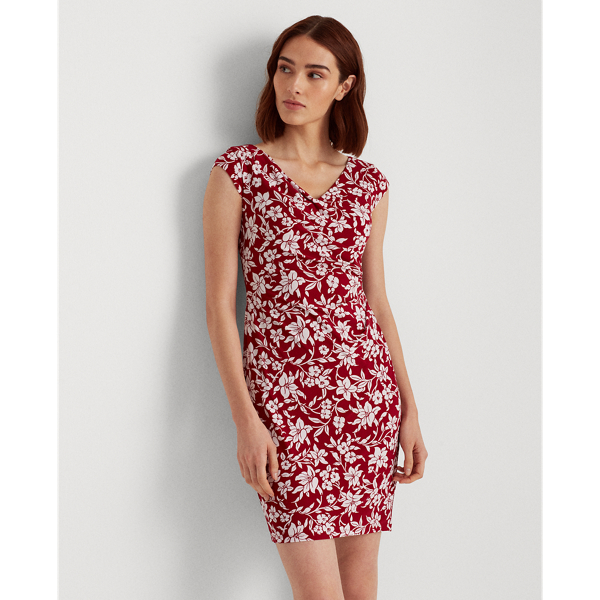 Robe fleurie en jersey Lauren Petite en Vibrant Garnet/Cream 4