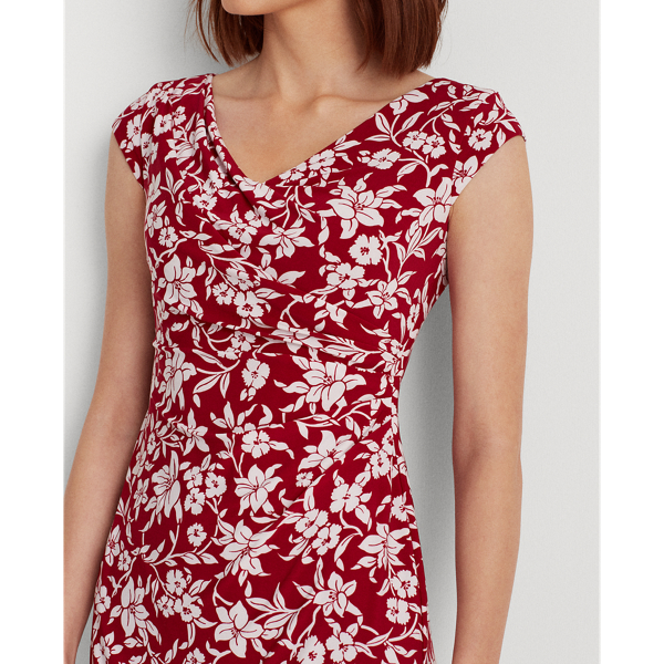 Robe fleurie en jersey Lauren Petite en Vibrant Garnet/Cream 6