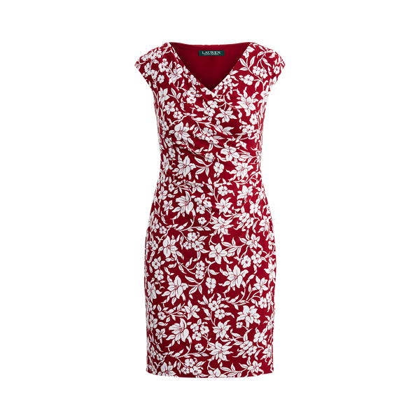 Robe fleurie en jersey Lauren Petite en Vibrant Garnet/Cream 2