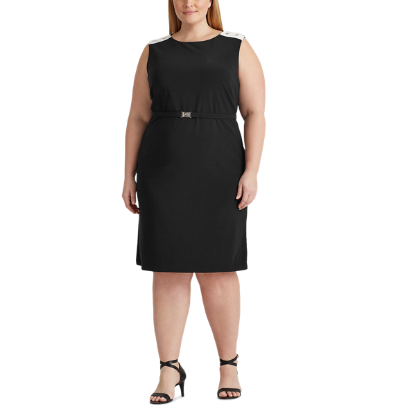 Black/Lauren White Belted Matte Jersey Dress Lauren Woman 2