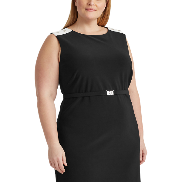 Black/Lauren White Belted Matte Jersey Dress Lauren Woman 3