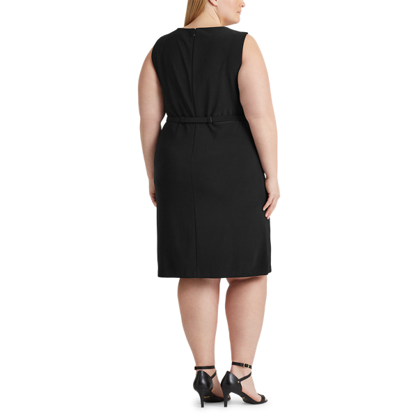 Black/Lauren White Belted Matte Jersey Dress Lauren Woman 4