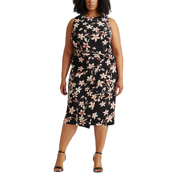 Black/Pink/Multi Floral Jersey Sleeveless Dress Lauren Woman 3