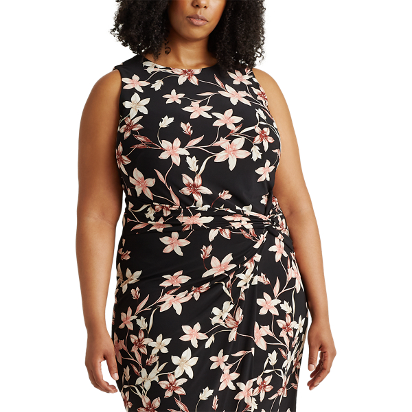 Black/Pink/Multi Floral Jersey Sleeveless Dress Lauren Woman 4
