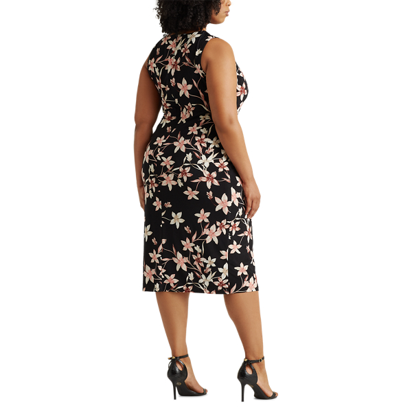 Black/Pink/Multi Floral Jersey Sleeveless Dress Lauren Woman 5