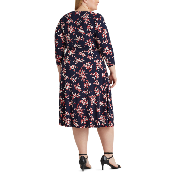 Navy/Red/Cream Floral Jersey Surplice Dress Lauren Woman 5
