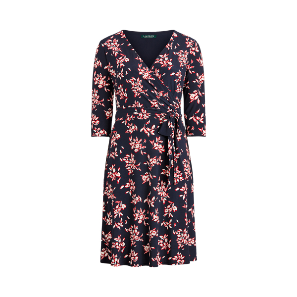 Floral Jersey Surplice Dress