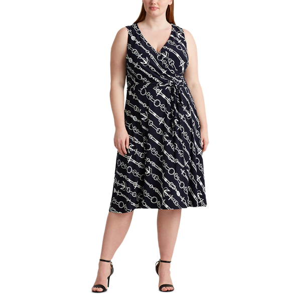 Lighthouse Navy/Colonial Print Tie-Waist Jersey Dress Lauren Woman 3