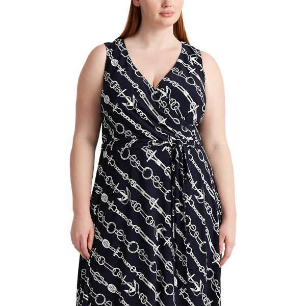 Lighthouse Navy/Colonial Print Tie-Waist Jersey Dress Lauren Woman 4