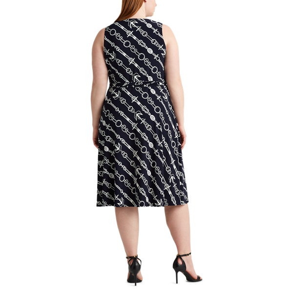 Lighthouse Navy/Colonial Print Tie-Waist Jersey Dress Lauren Woman 5