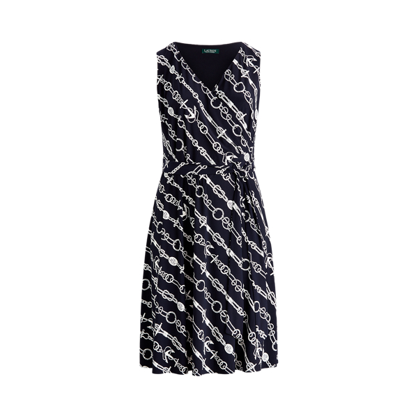 Print Tie-Waist Jersey Dress Lauren Woman 1